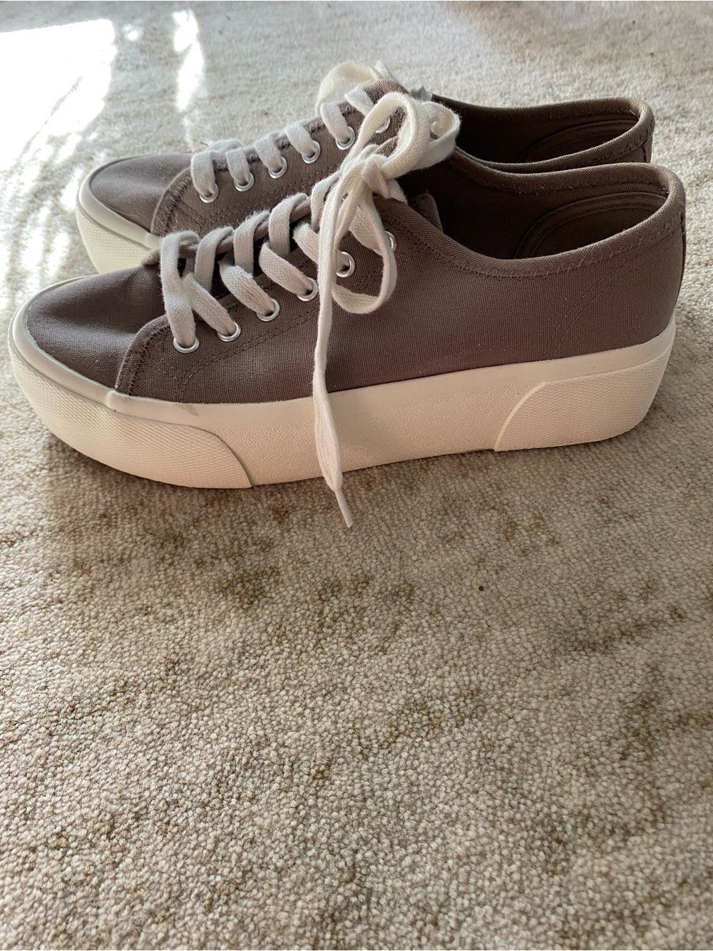 H&M Taupe Canvas Platform Sneakers with White Laces